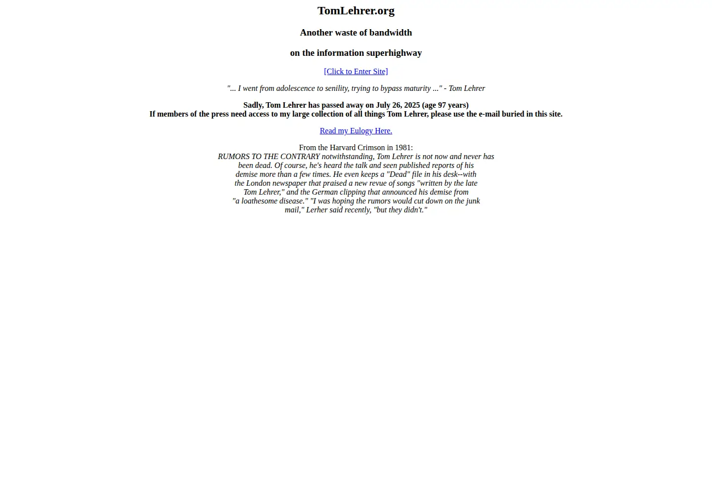 Screenshot of tomlehrer.org
