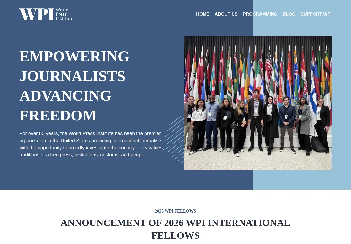 Captured homepage of worldpressinstitute.org in the current scan