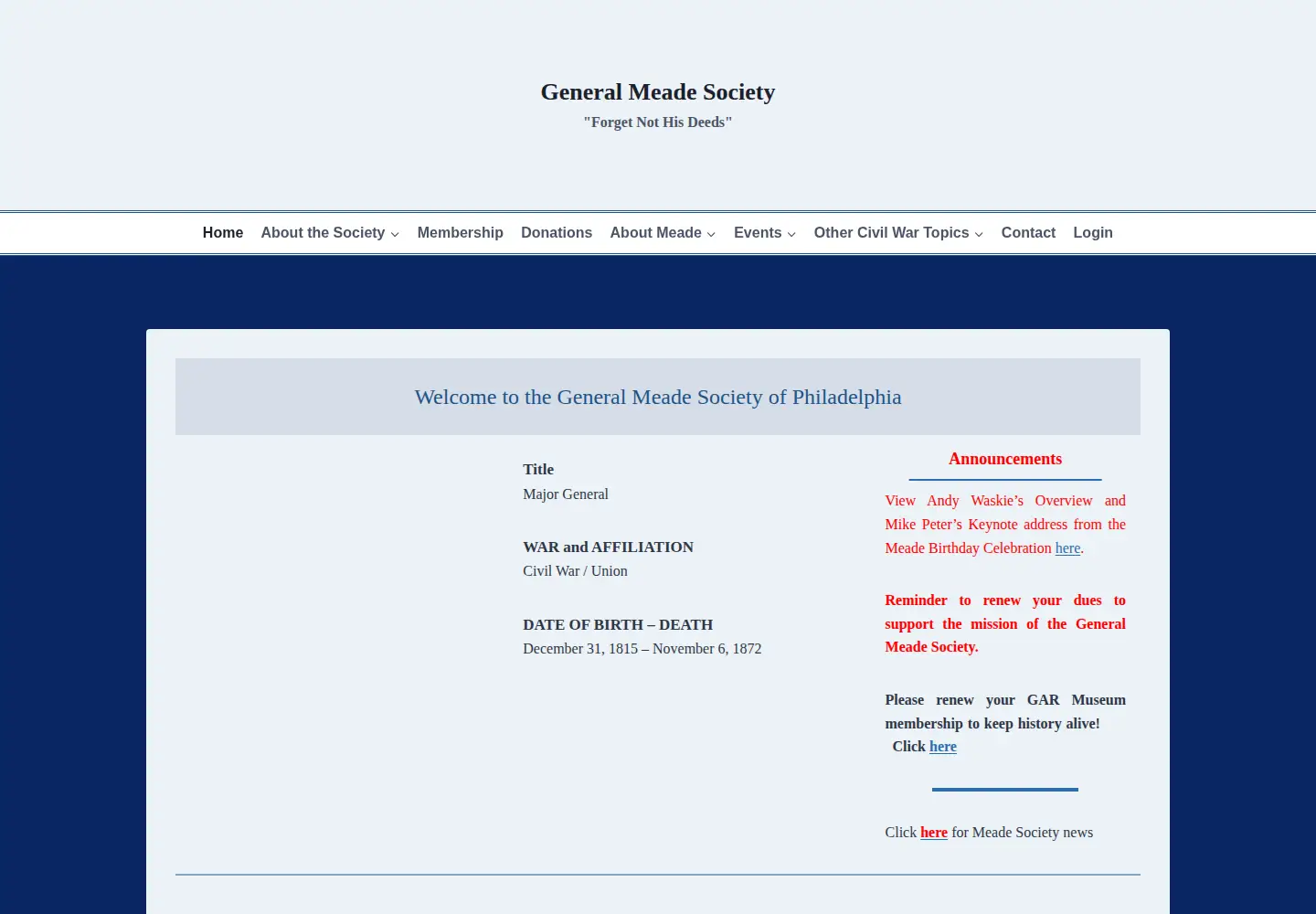 Screenshot of generalmeadesociety.org
