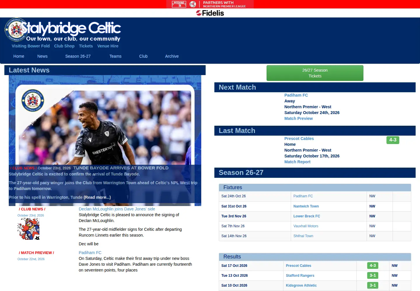 Screenshot of stalybridgeceltic.co.uk