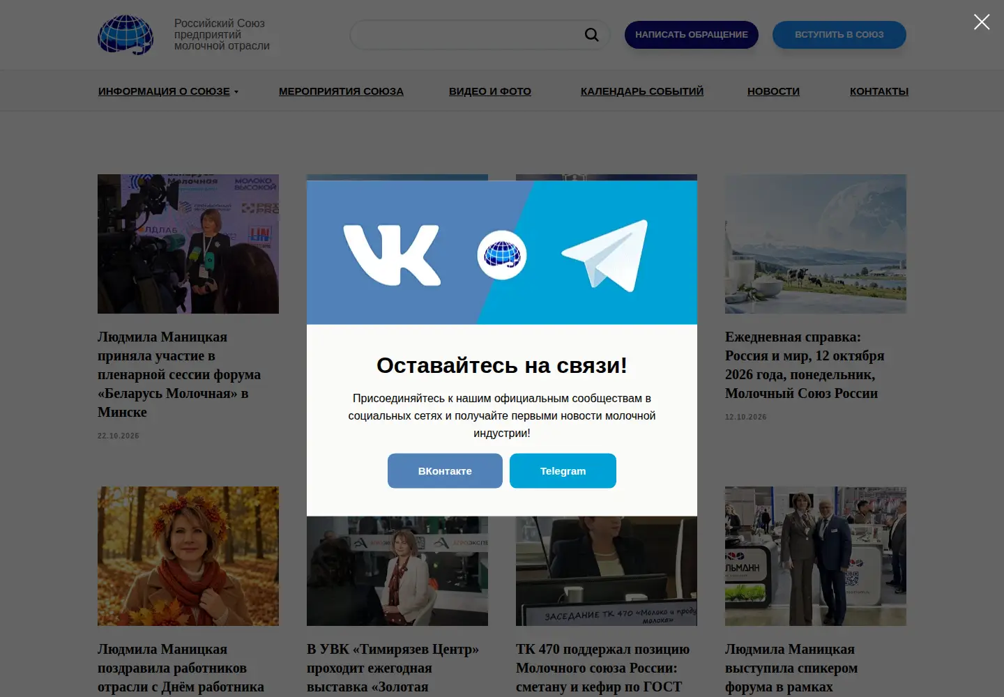 Screenshot of dairyunion.ru
