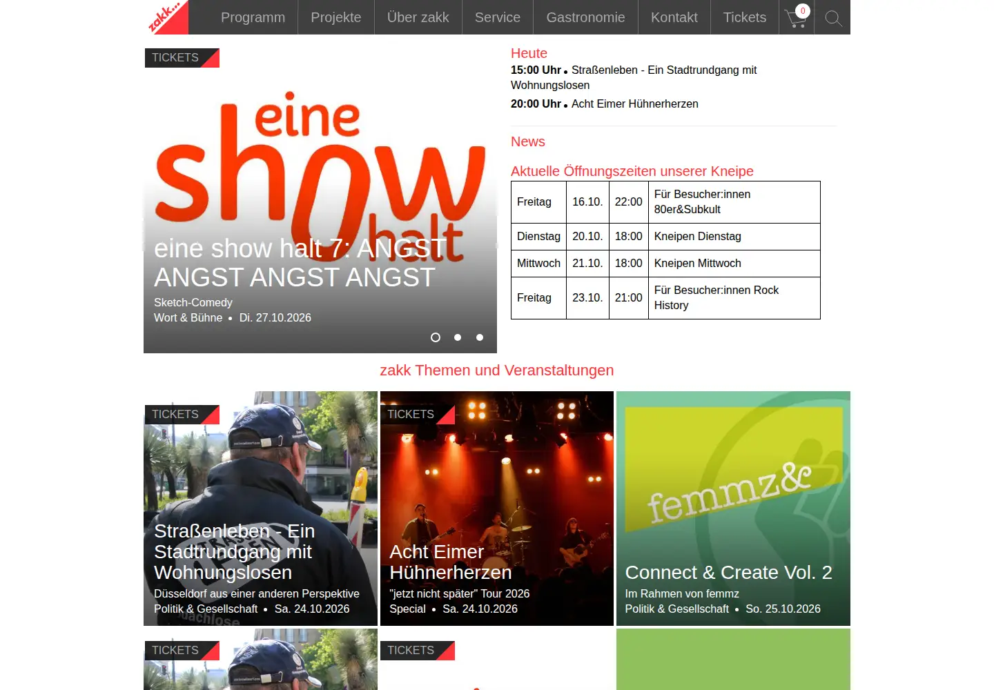 Captured homepage of zakk.de in the current scan