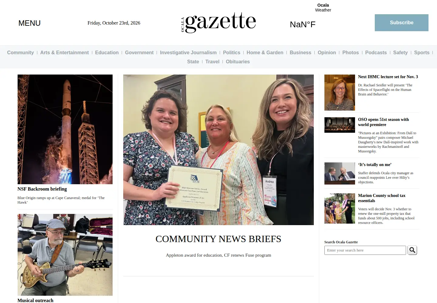 Captured homepage of ocalagazette.com in the current scan