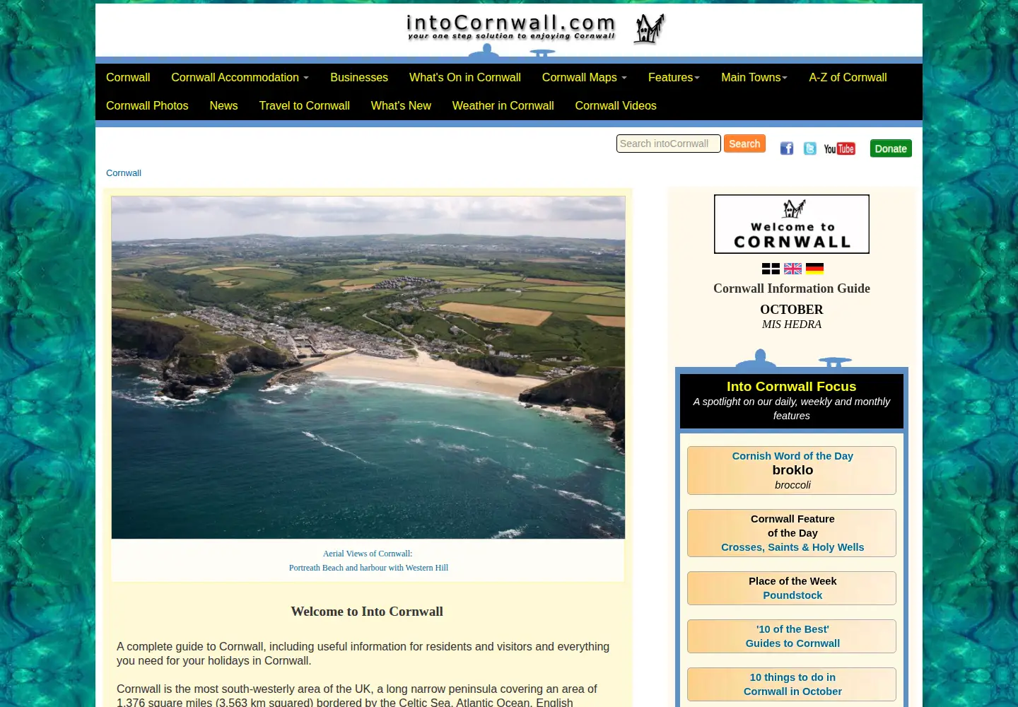 Captured homepage of intocornwall.com in the current scan