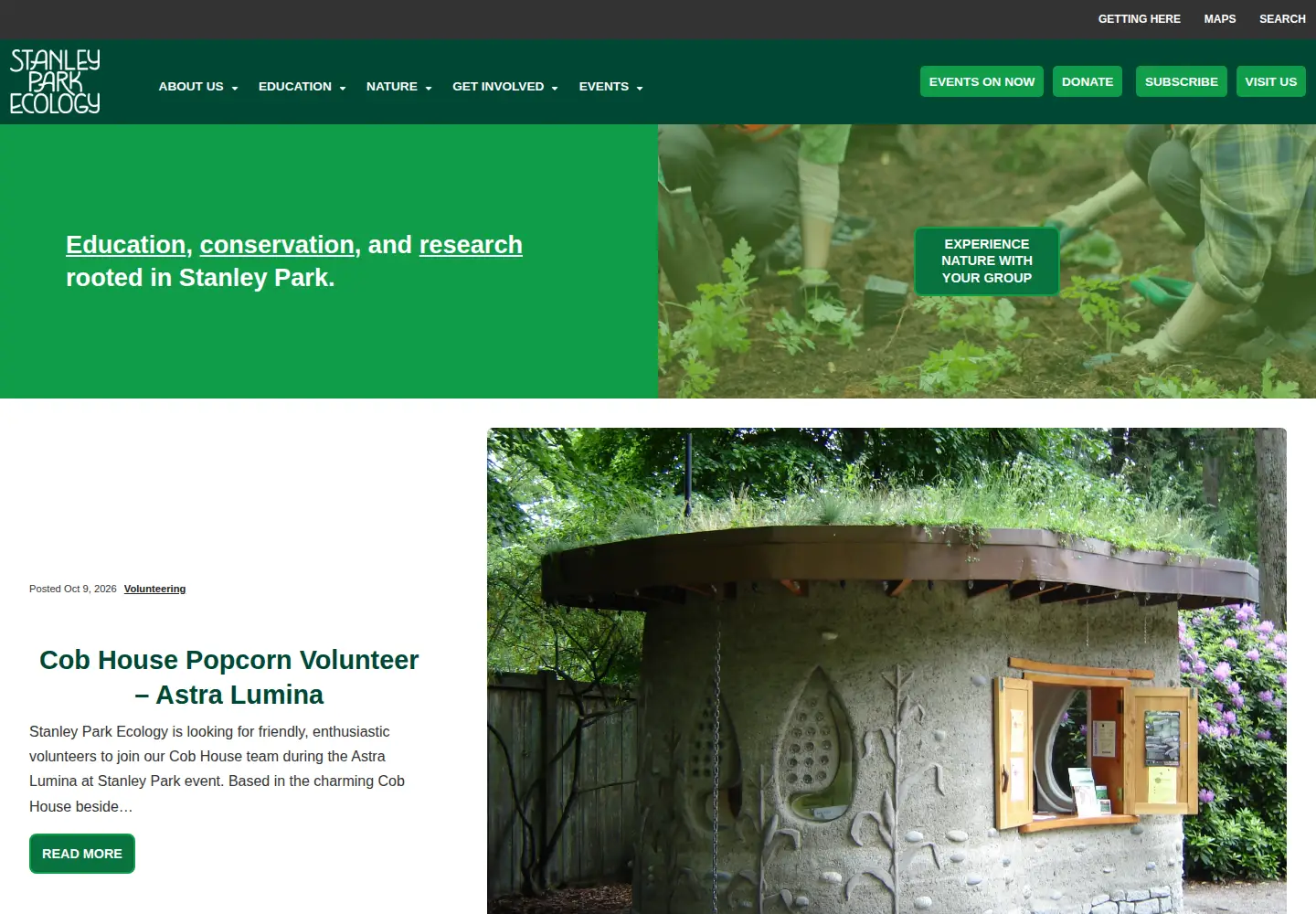 Captured homepage of stanleyparkecology.ca in the current scan
