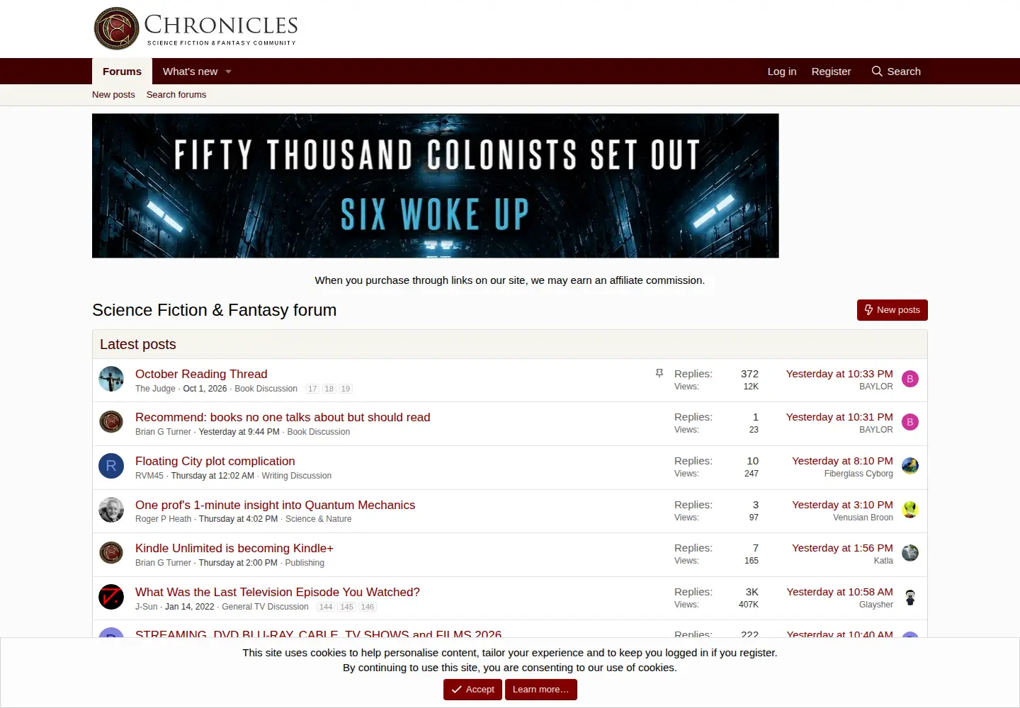 Screenshot of sffchronicles.co.uk