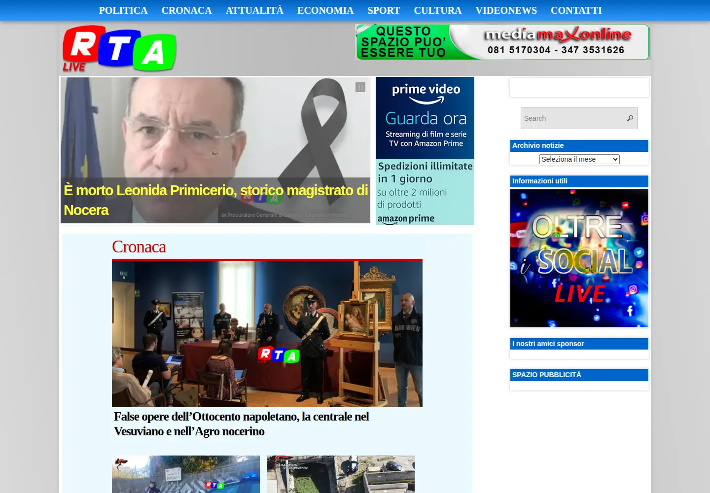 Captured homepage of rtalive.it in the current scan