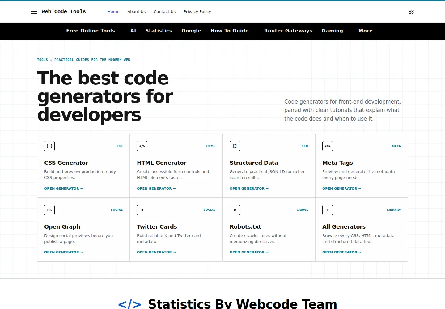 Captured homepage of webcode.tools in the current scan
