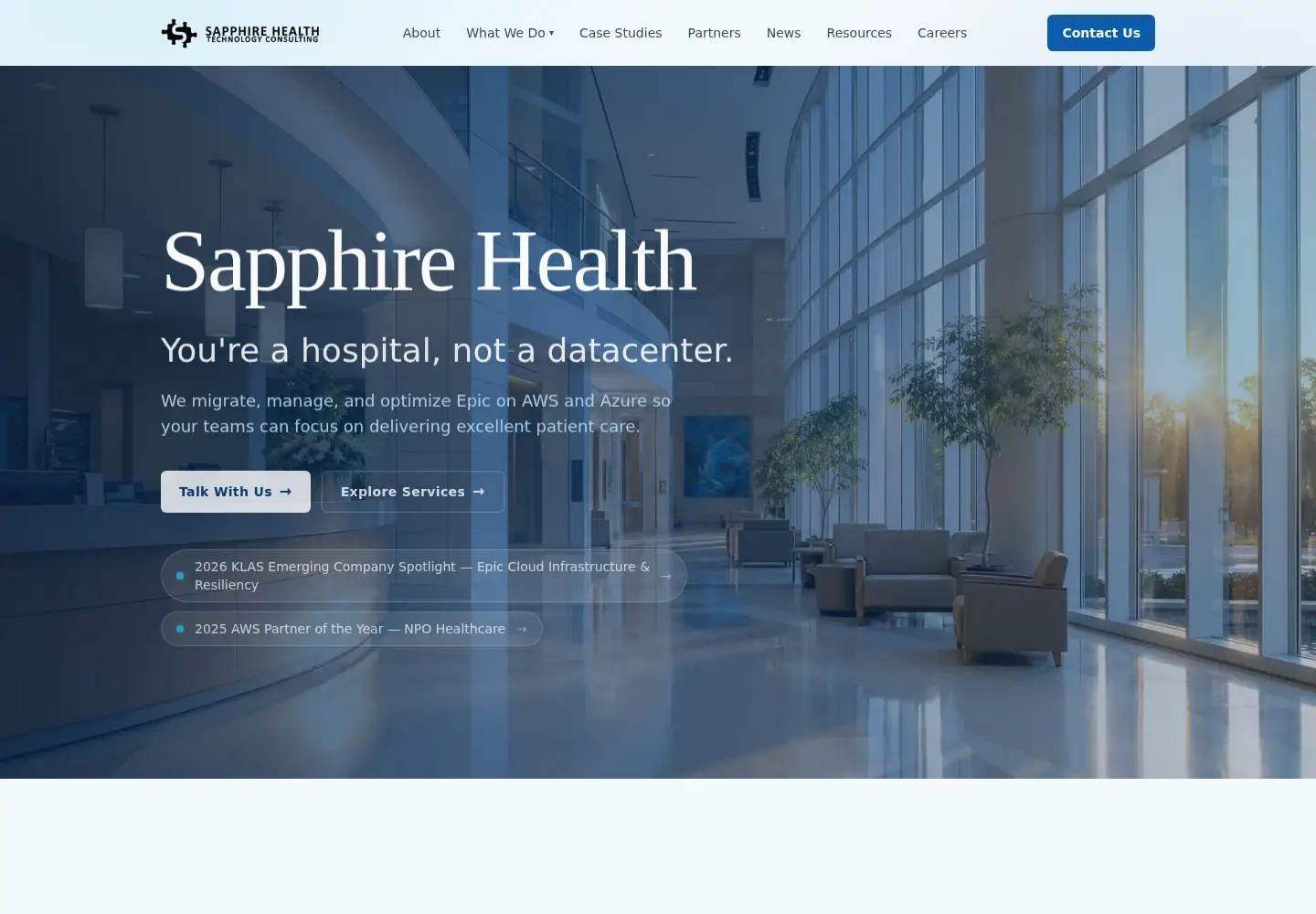 Captured homepage of sapphirehealth.org in the current scan