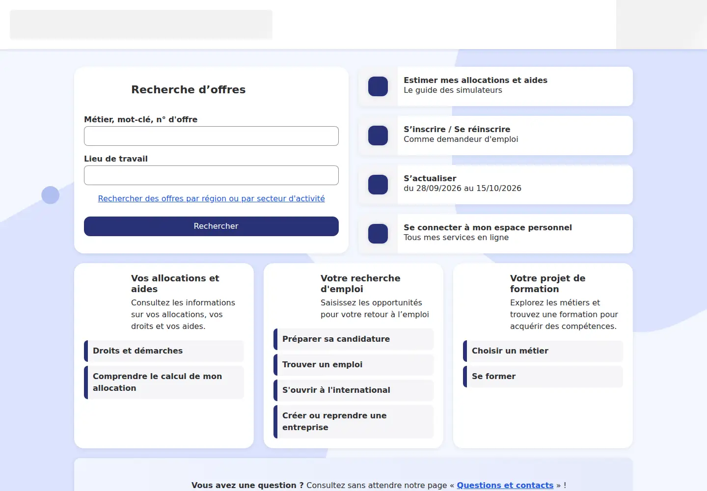 Screenshot of francetravail.fr