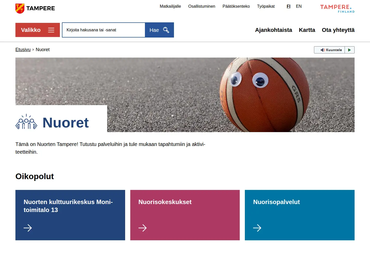 Screenshot of nuortentampere.fi