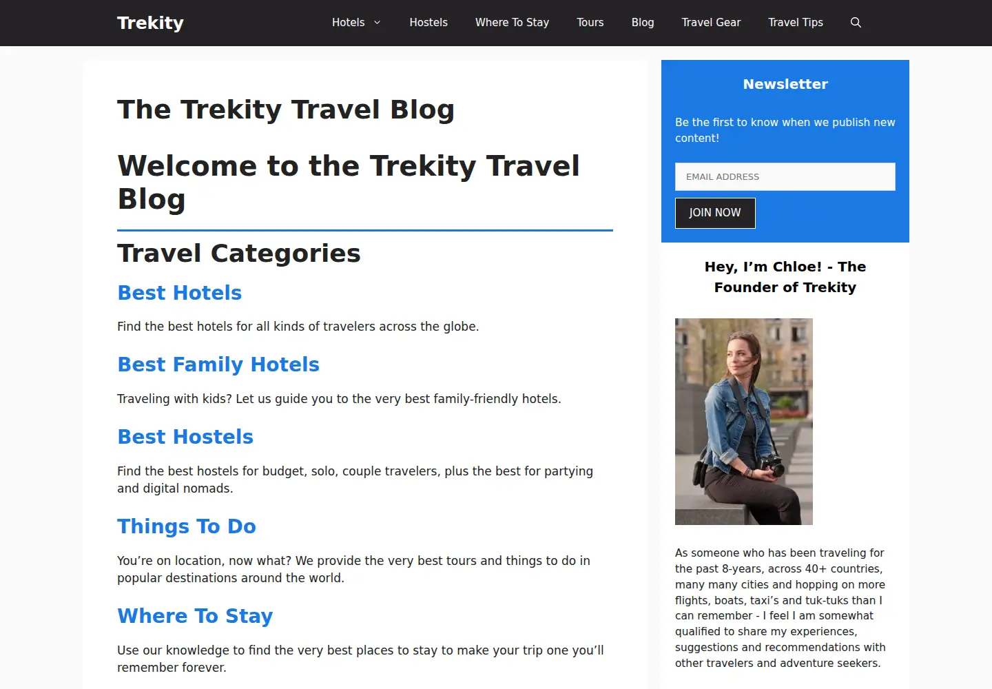 Captured homepage of trekity.com in the current scan