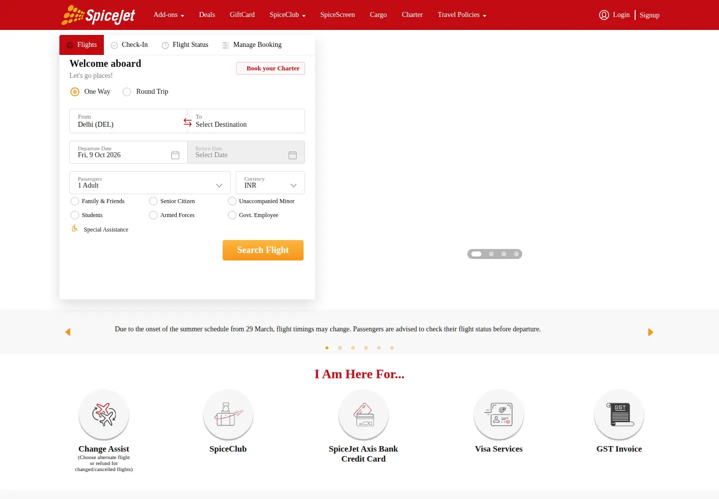 Screenshot of spicejet.com