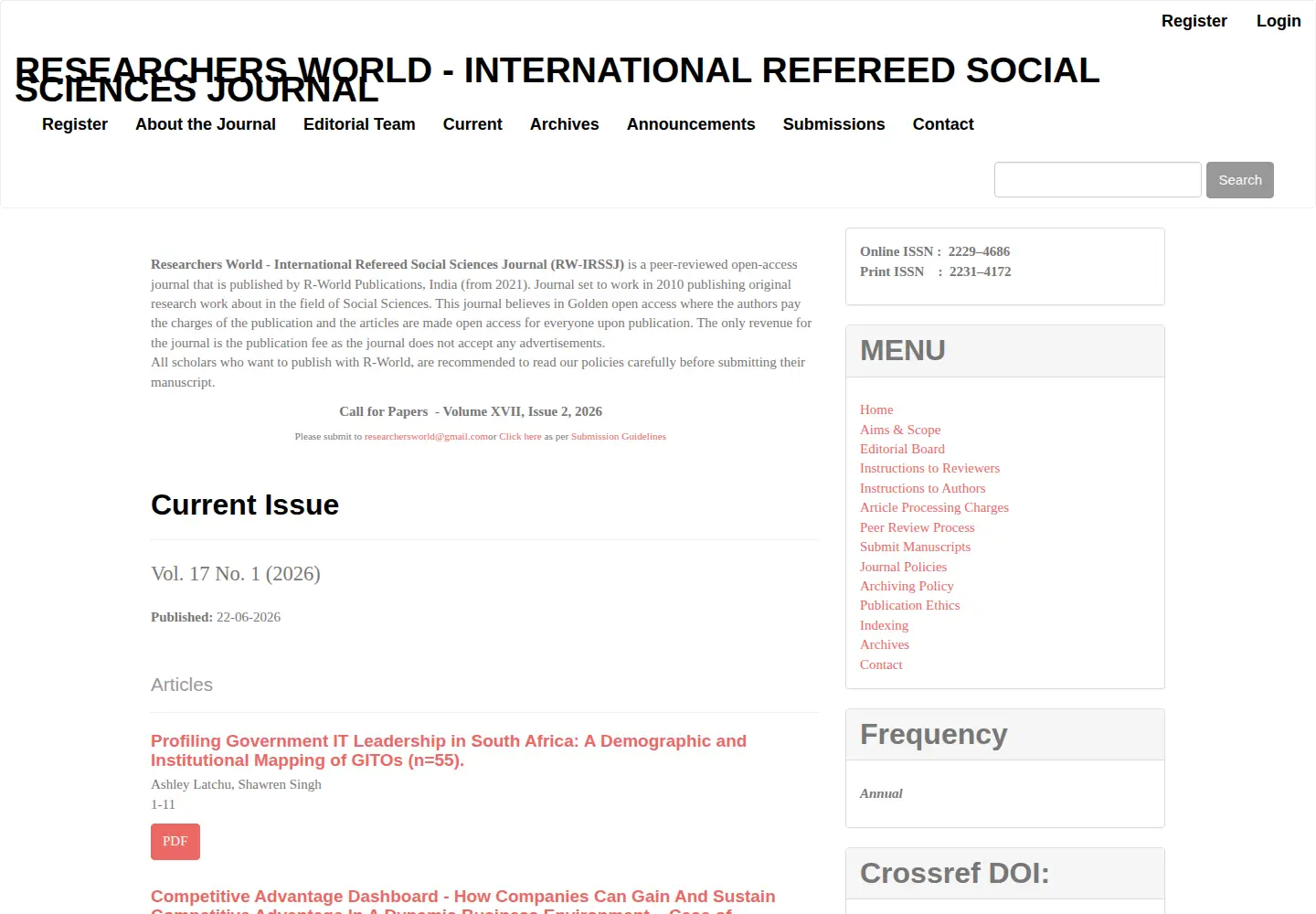 Screenshot of researchersworld.com