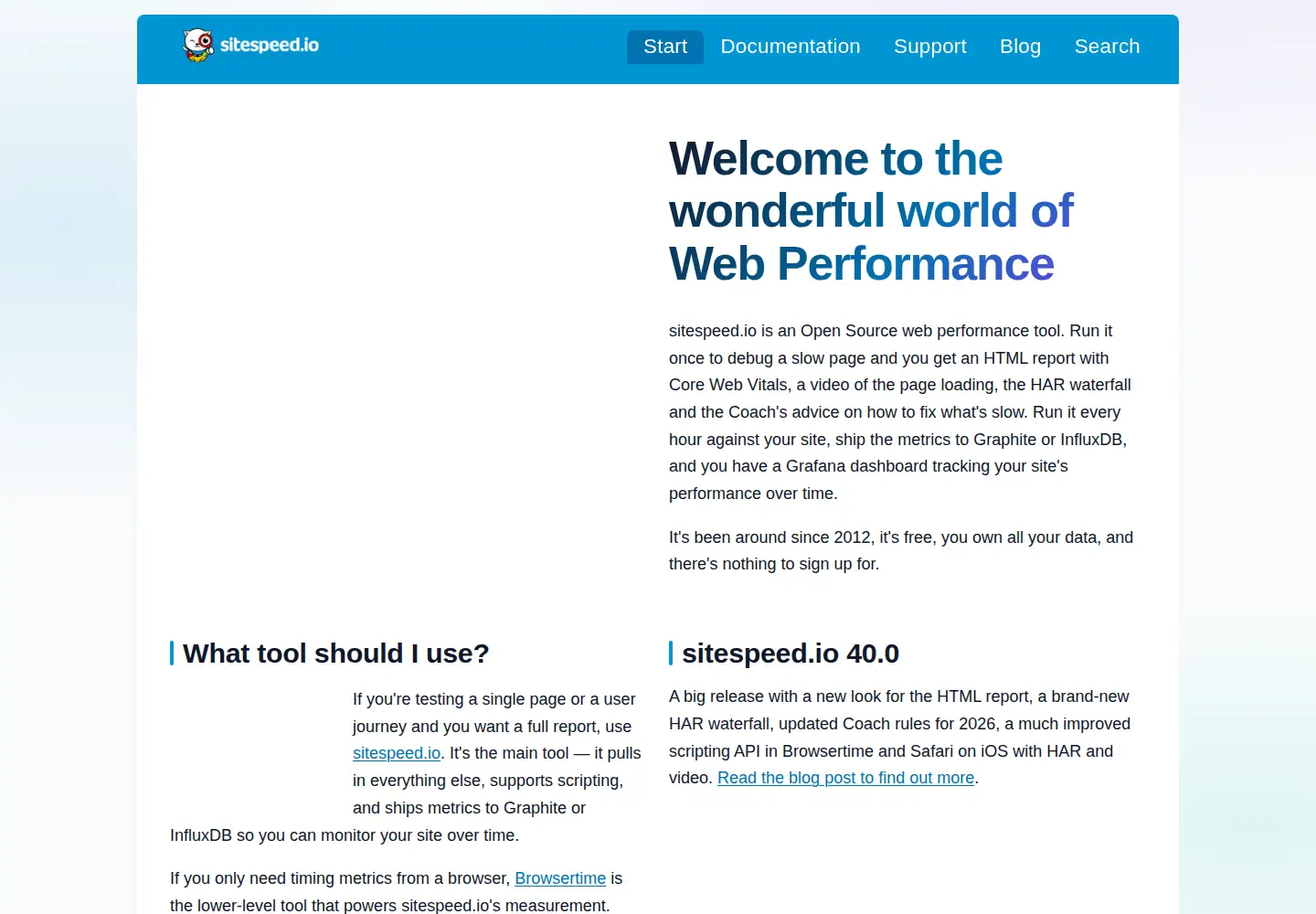 Captured homepage of sitespeed.io in the current scan