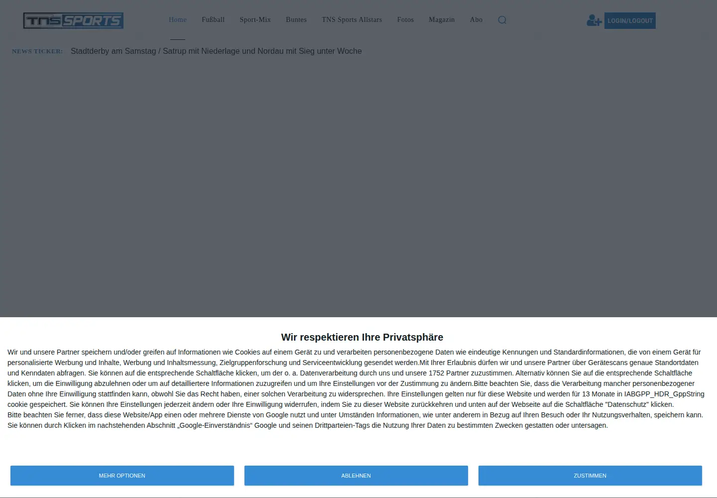 Captured homepage of tnssports.de in the current scan
