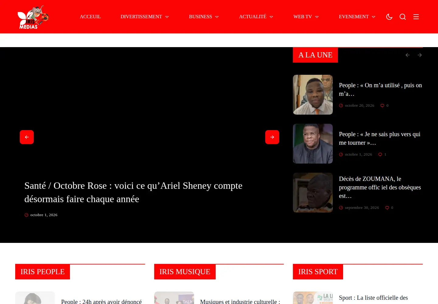 Captured homepage of iris-medias.com in the current scan