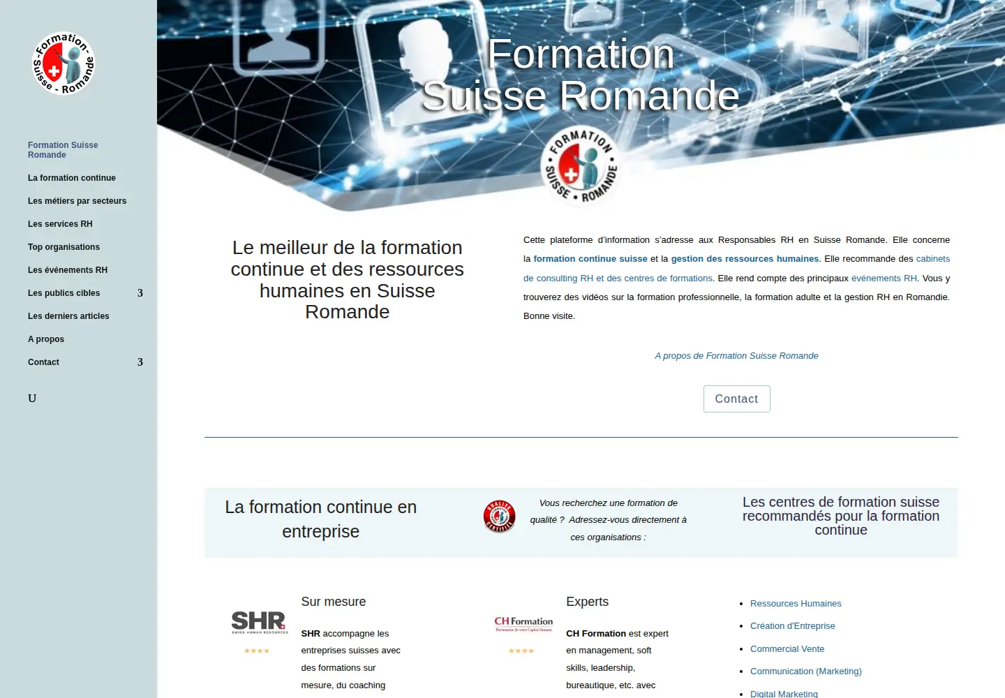 Captured homepage of formation-suisse-romande.ch in the current scan