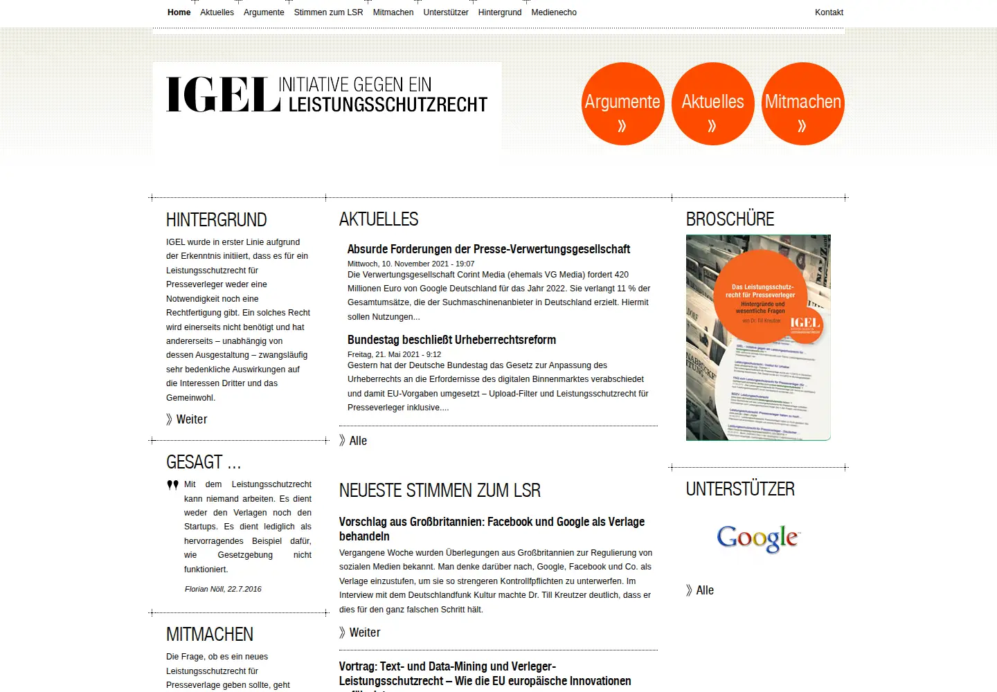 Captured homepage of leistungsschutzrecht.info in the current scan