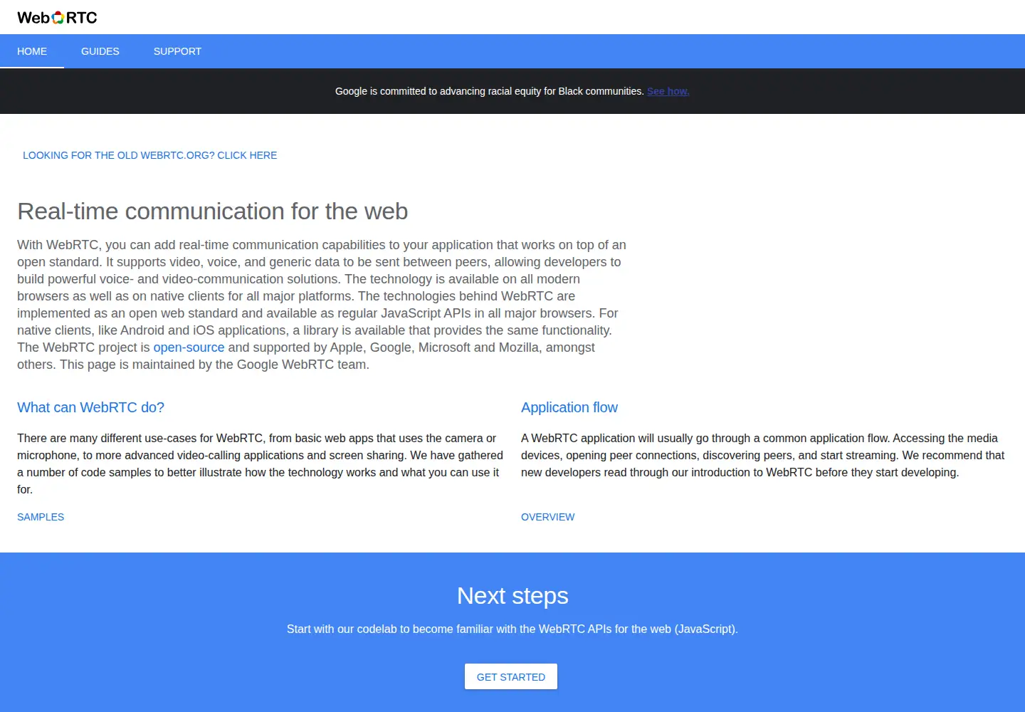 Screenshot of webrtc.org