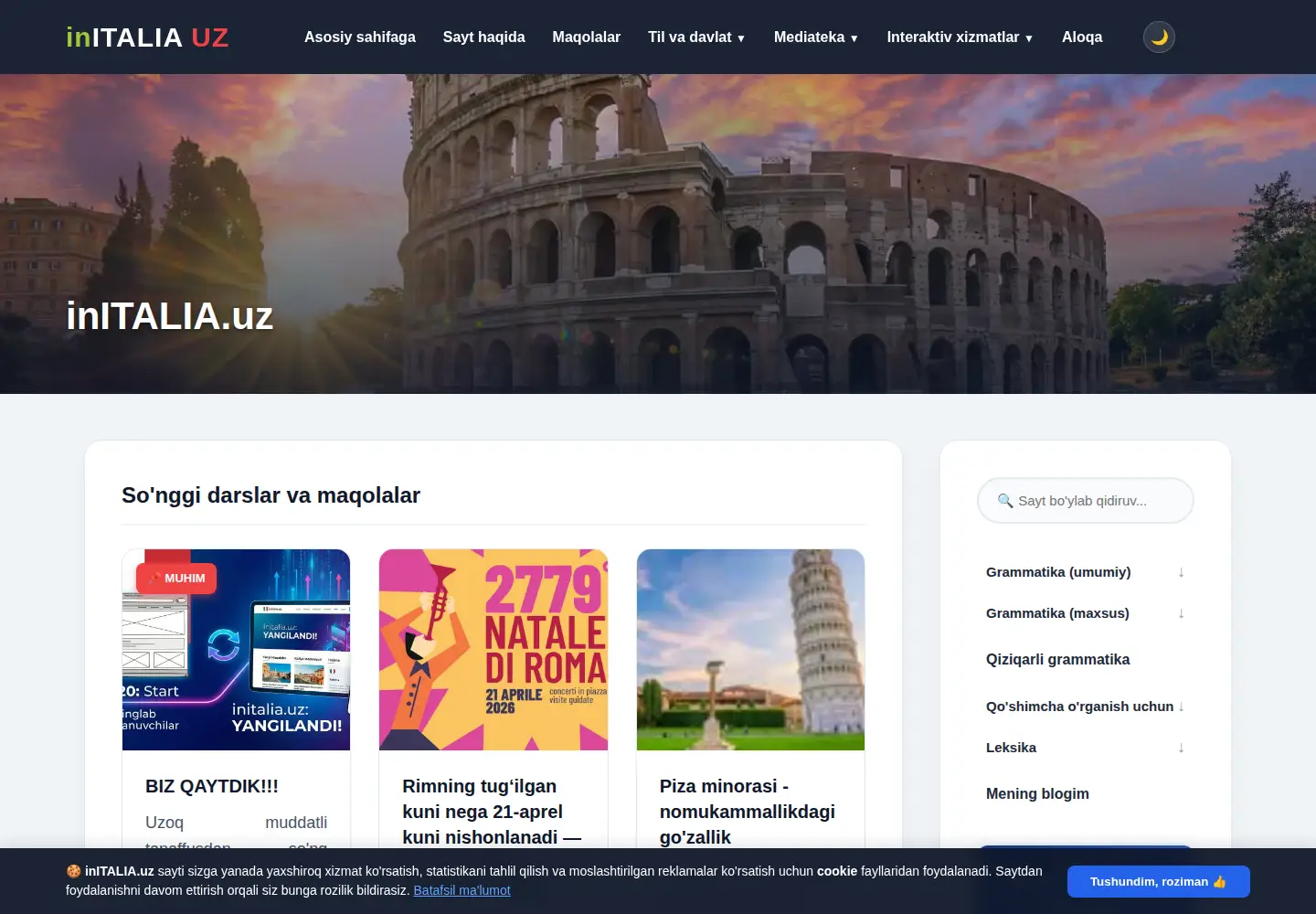 Captured homepage of initalia.uz in the current scan