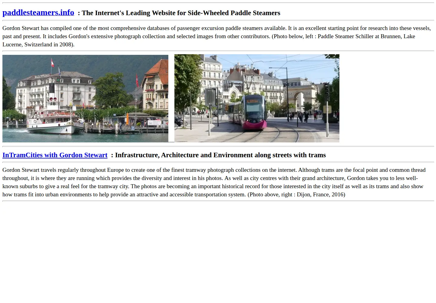 Captured homepage of paddlesteamers.info in the current scan
