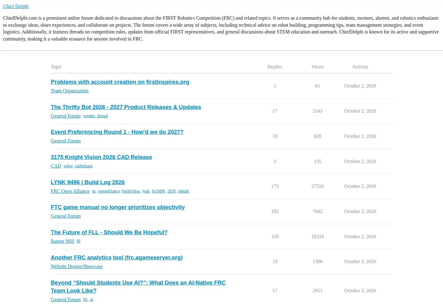 Screenshot of chiefdelphi.com