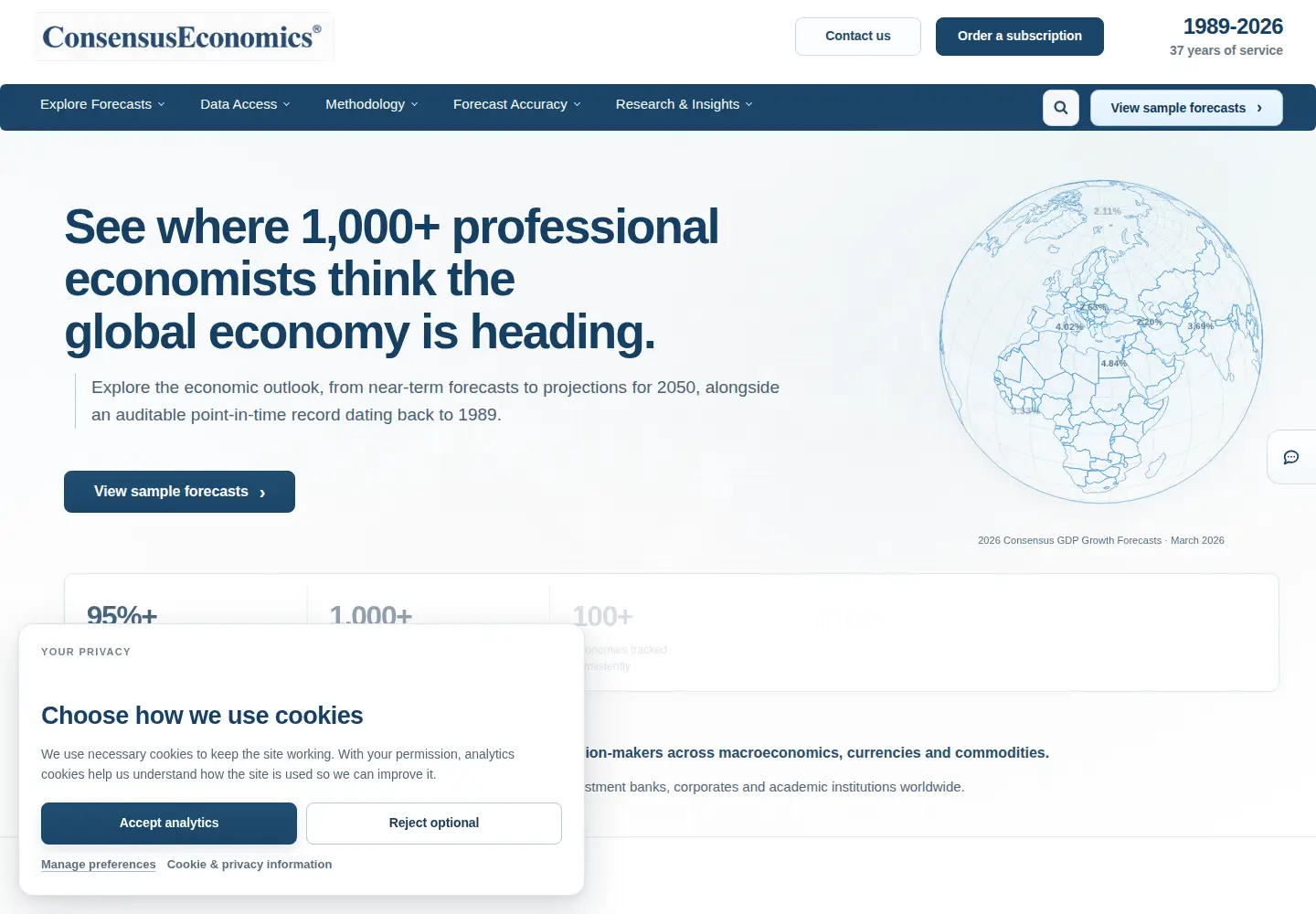 Screenshot of consensuseconomics.com