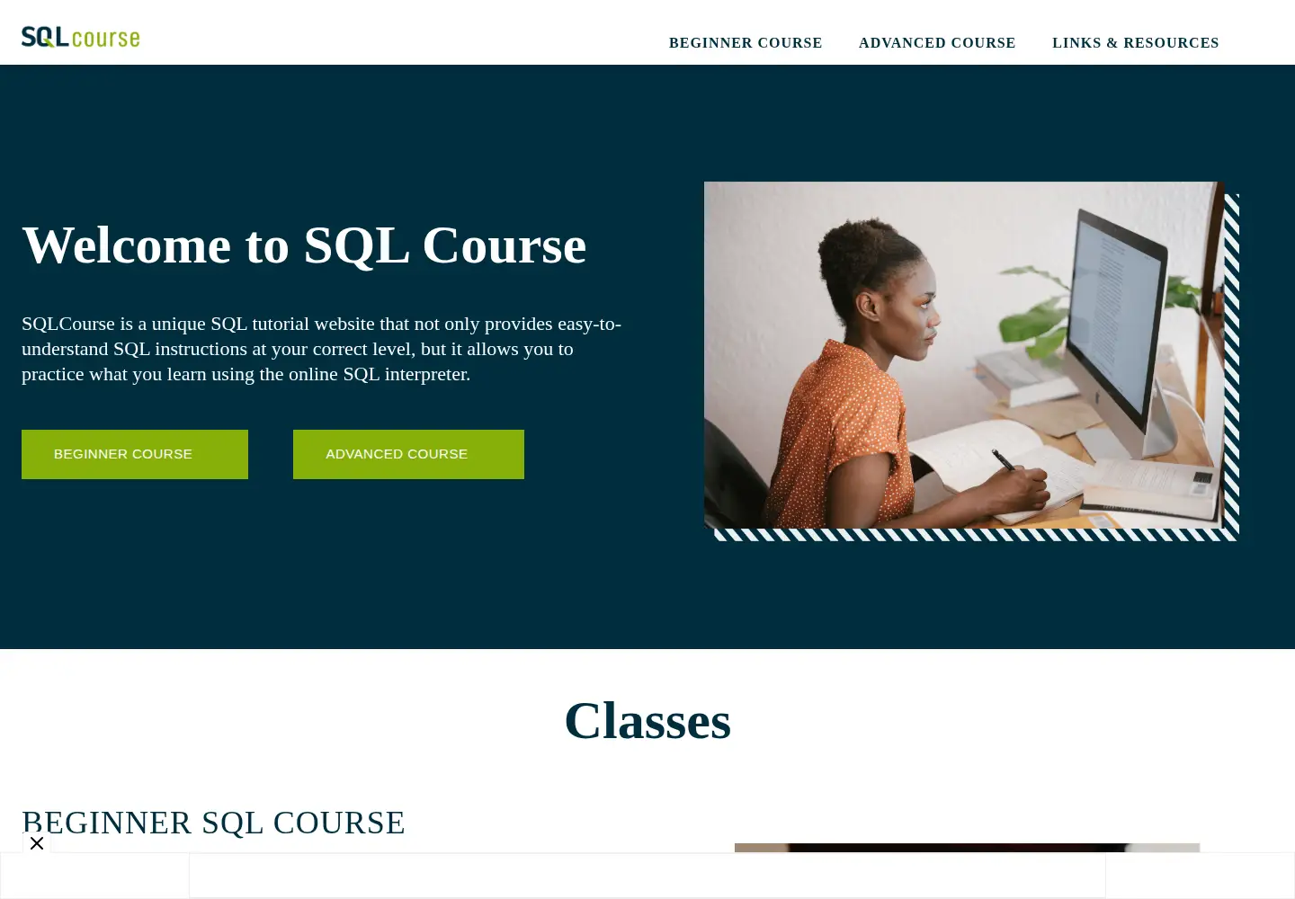Screenshot of sqlcourse.com