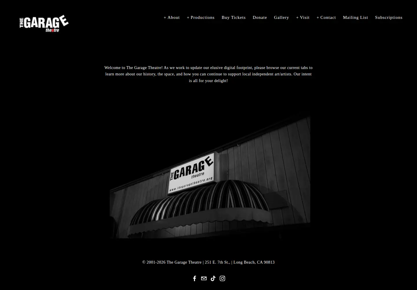 Screenshot of thegaragetheatre.org