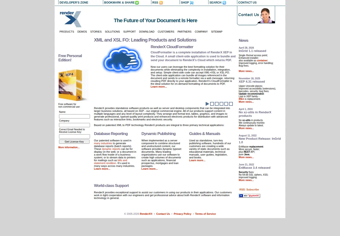 Captured homepage of renderx.com in the current scan