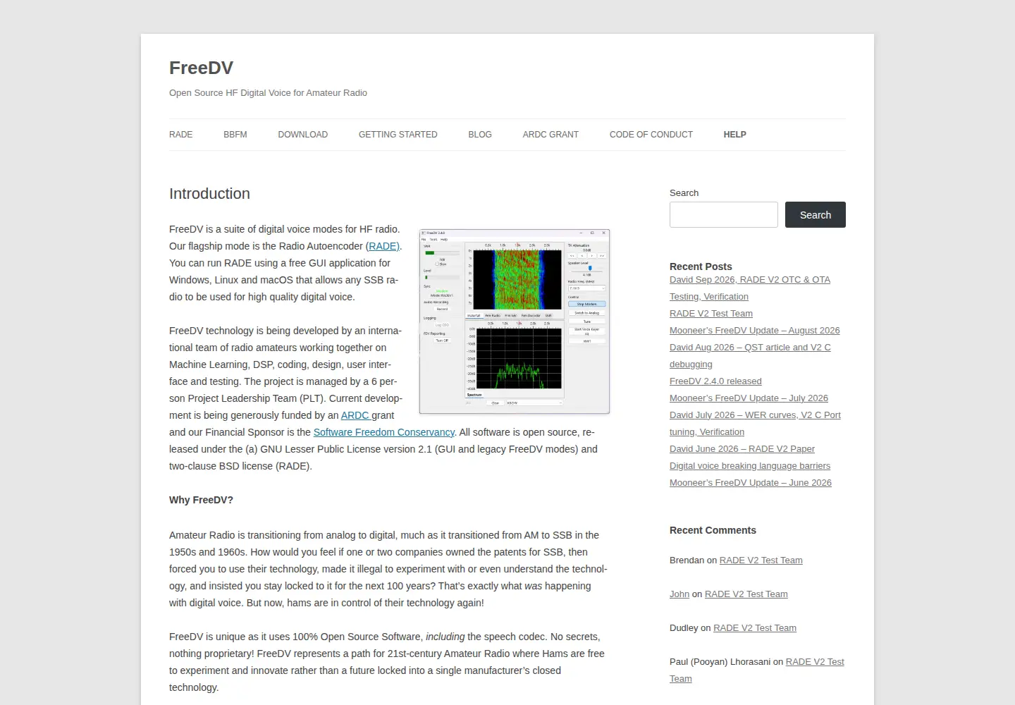 Screenshot of freedv.org