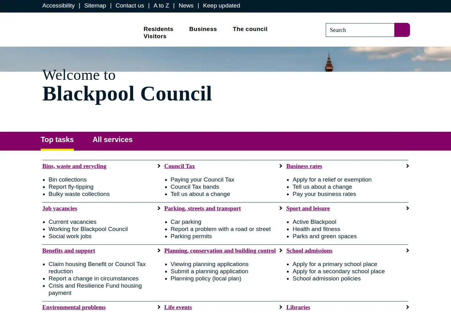 Screenshot of blackpool.gov.uk