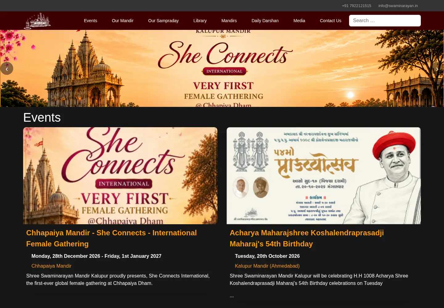 Captured homepage of swaminarayan.info in the current scan