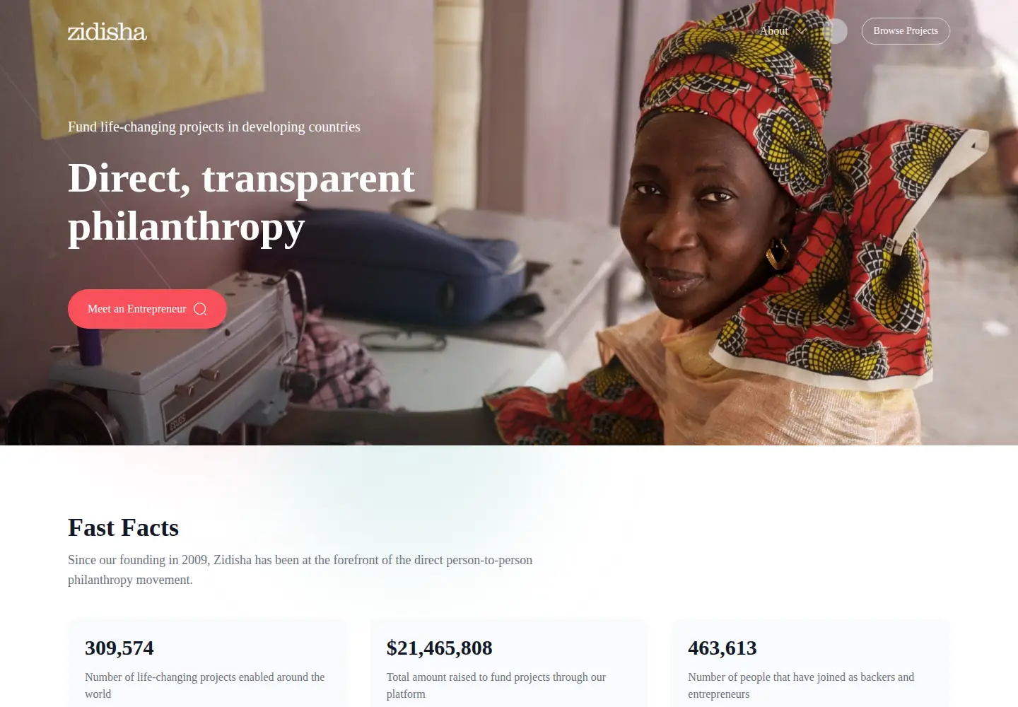 Captured homepage of zidisha.org in the current scan