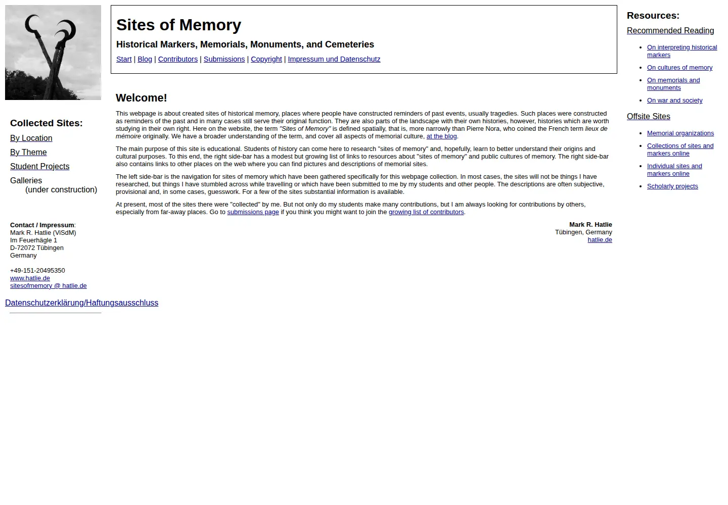 Captured homepage of sites-of-memory.de in the current scan