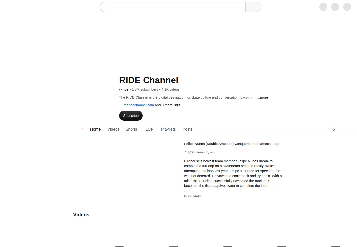 Screenshot of theridechannel.com