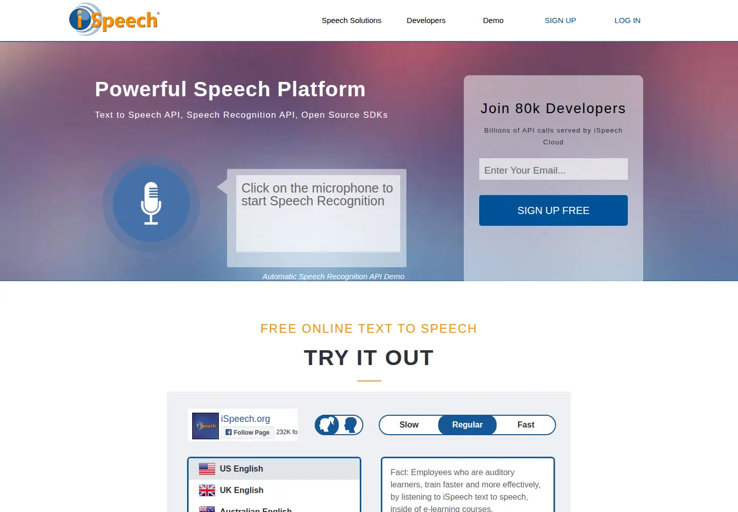 Captured homepage of ispeech.org in the current scan
