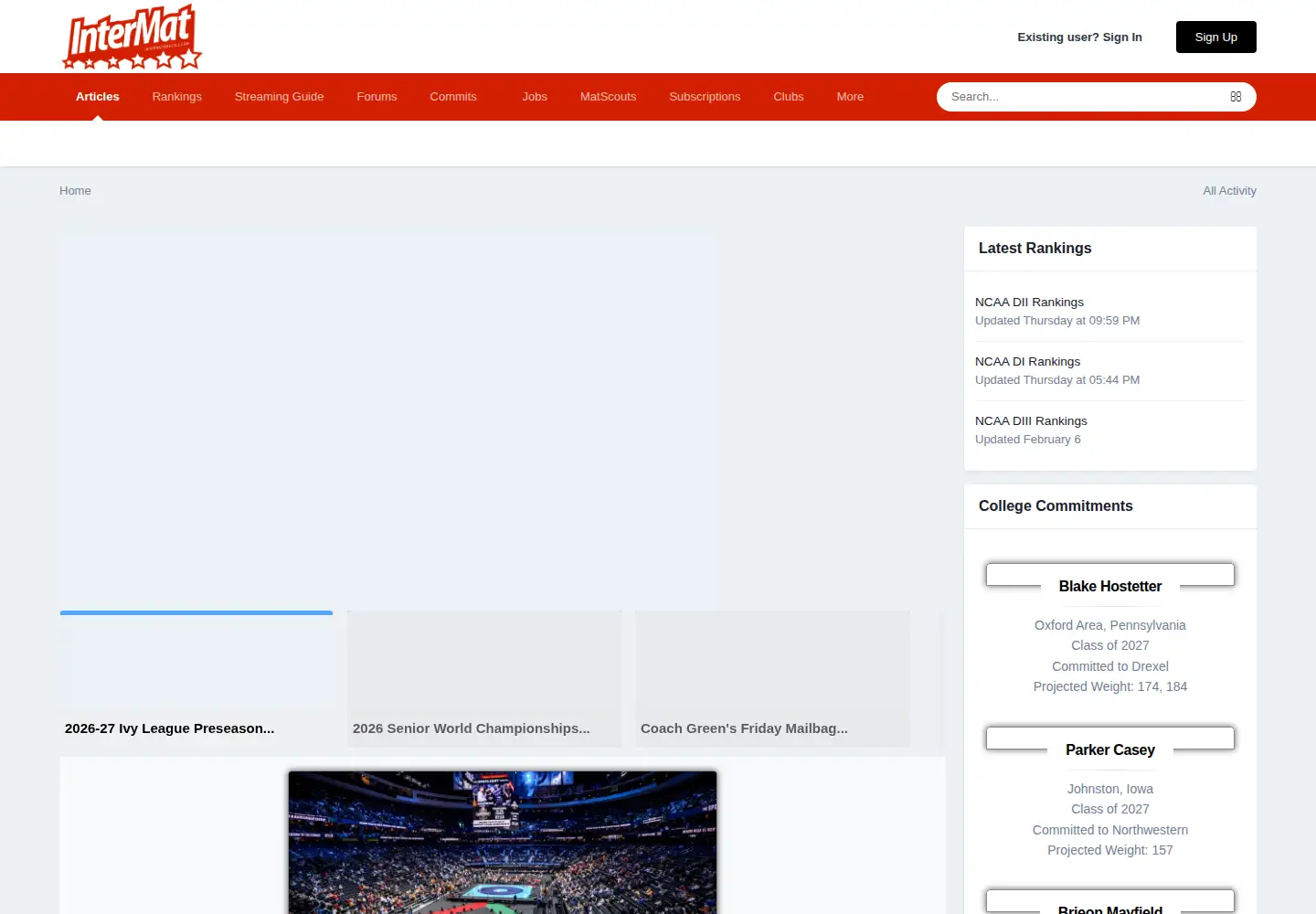 Captured homepage of intermatwrestle.com in the current scan