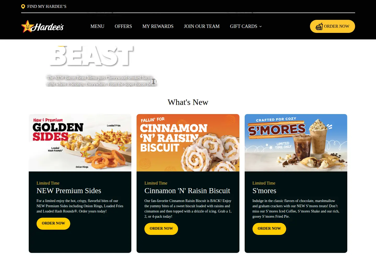 Screenshot of hardees.com