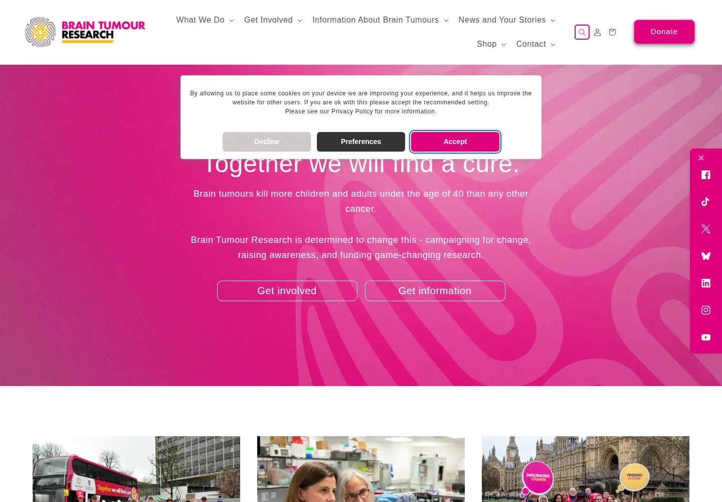 Captured homepage of braintumourresearch.org in the current scan