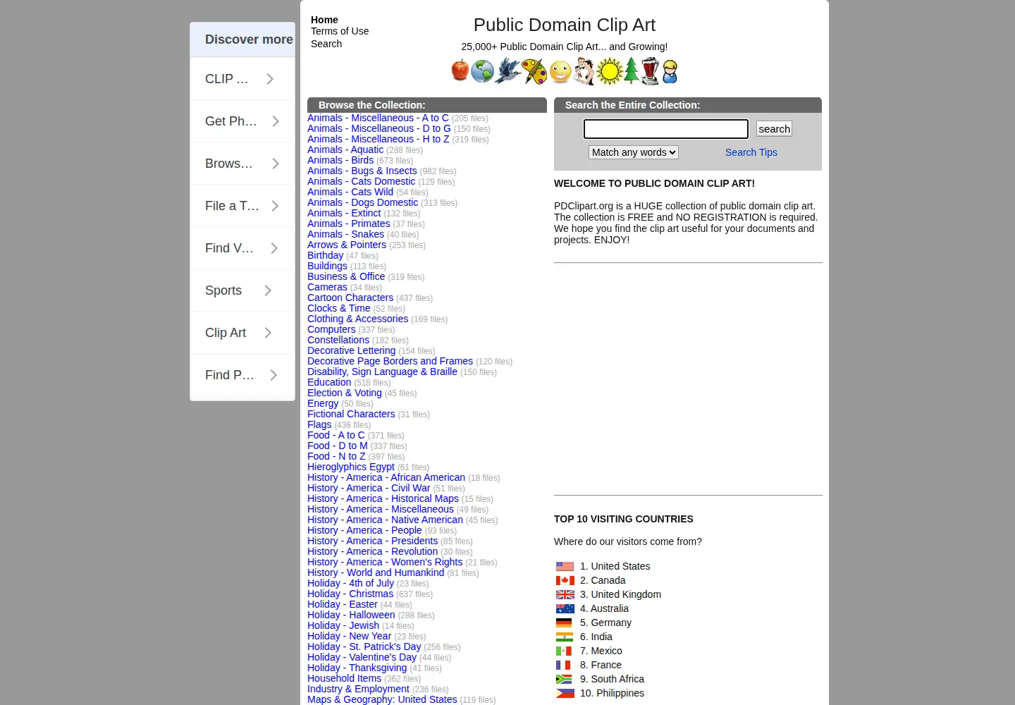 Screenshot of pdclipart.org