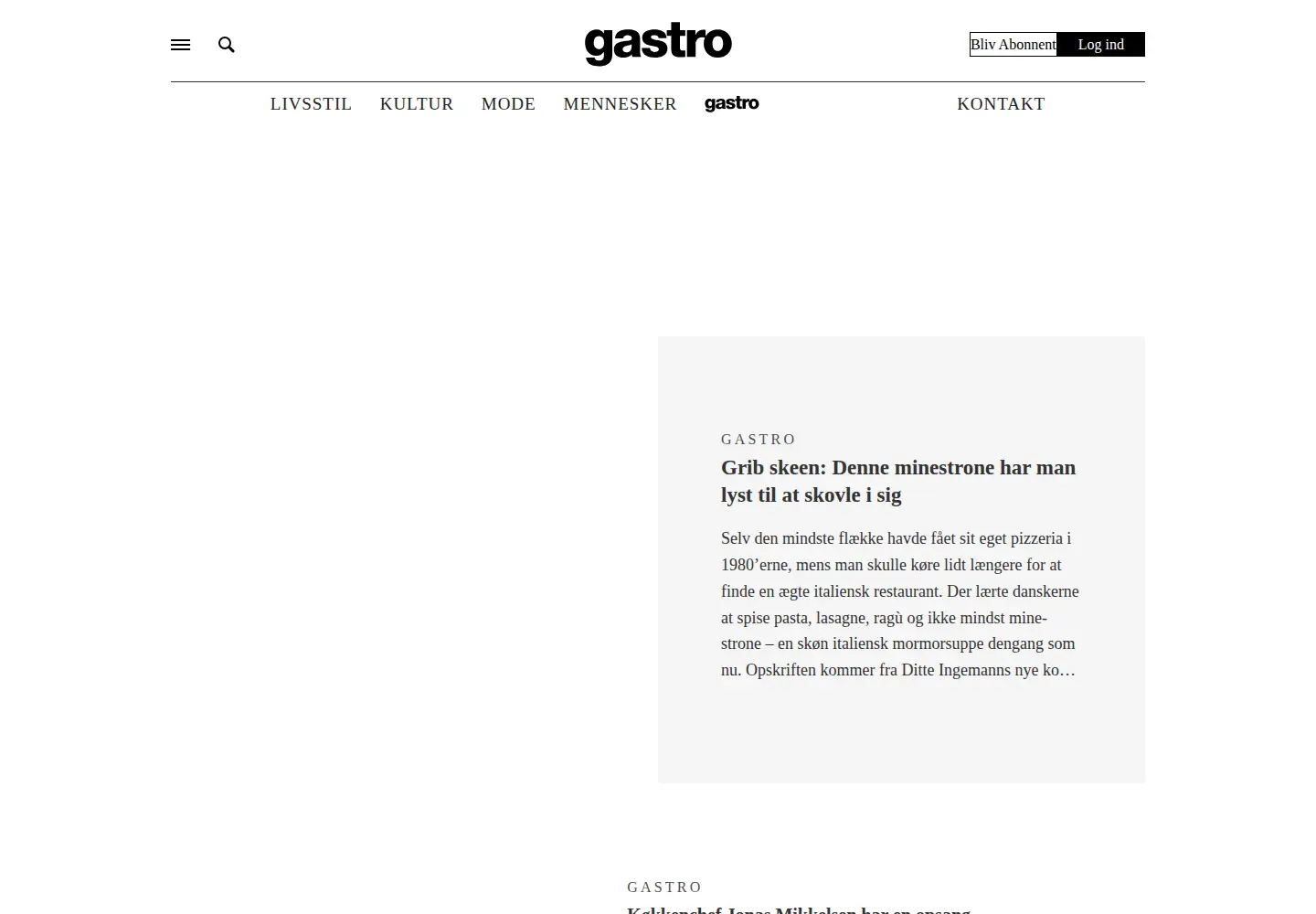 Captured homepage of gastro.dk in the current scan
