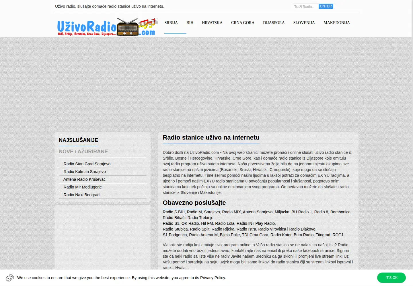 Screenshot of uzivoradio.com