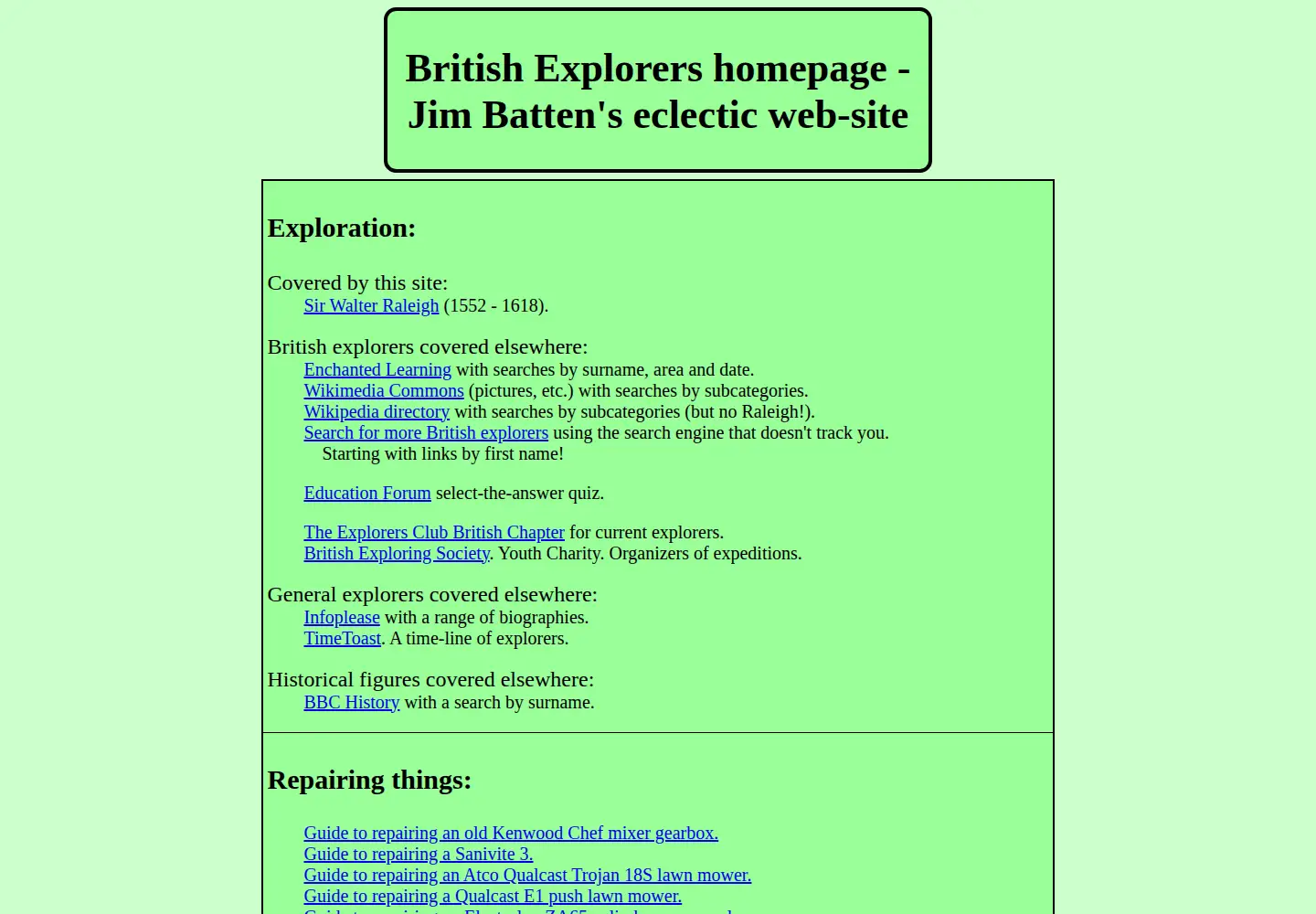 Captured homepage of britishexplorers.com in the current scan