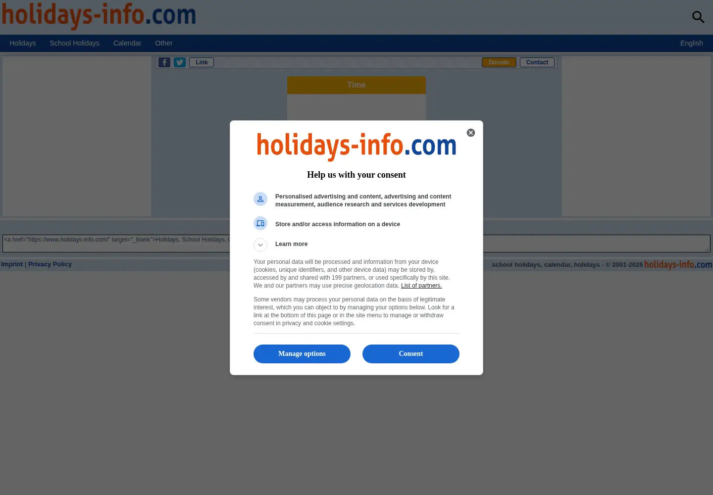 Screenshot of holidays-info.com