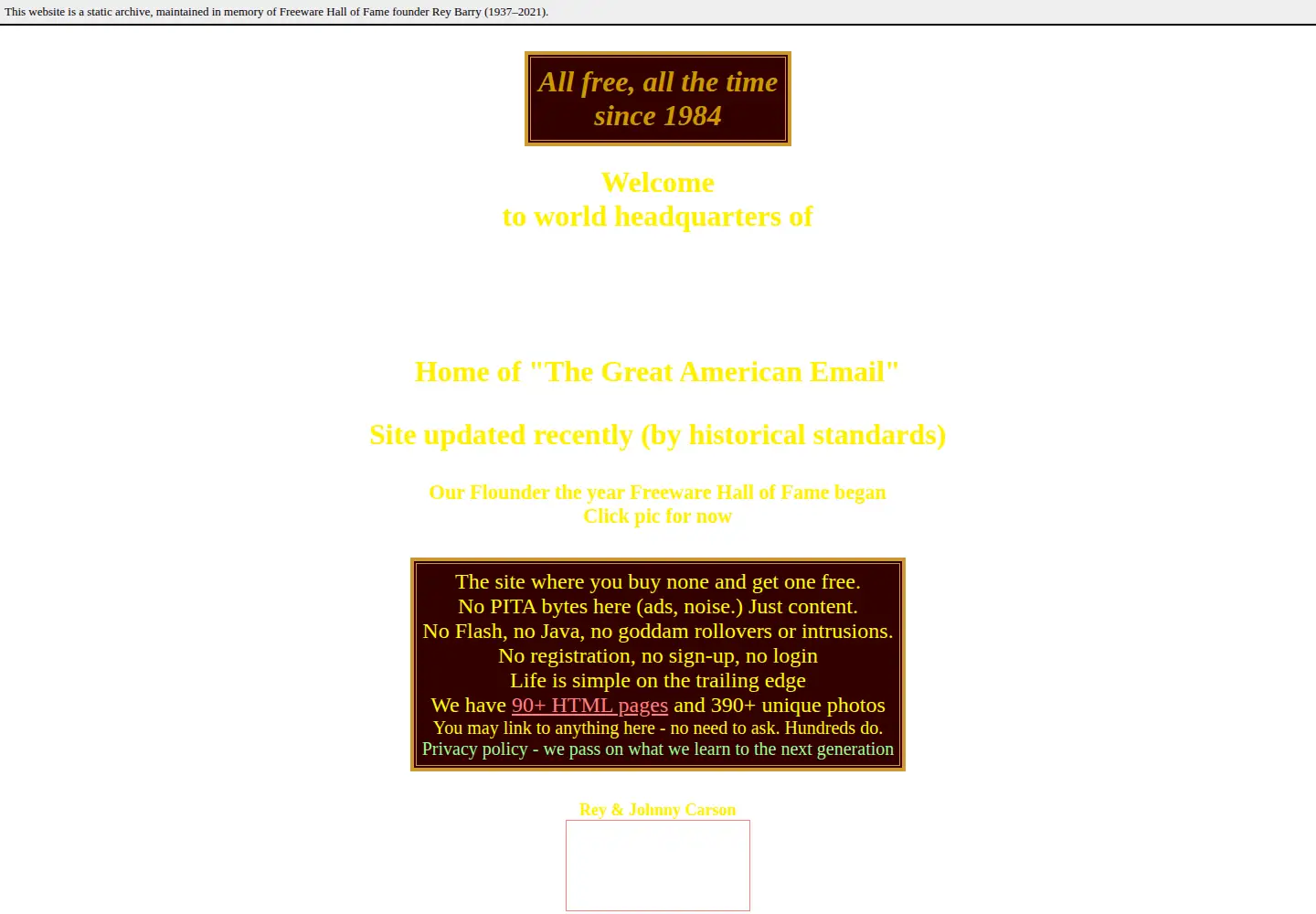 Captured homepage of freewarehof.org in the current scan