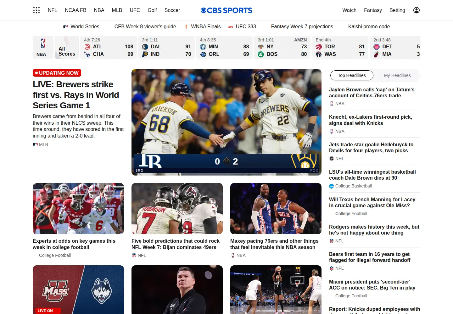 Screenshot of collegesports.com from the current report