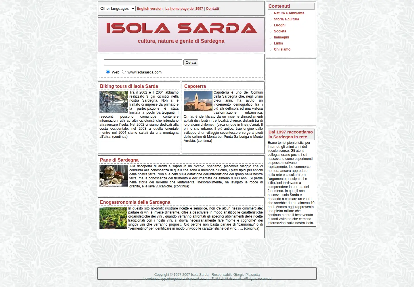 Captured homepage of isolasarda.com in the current scan