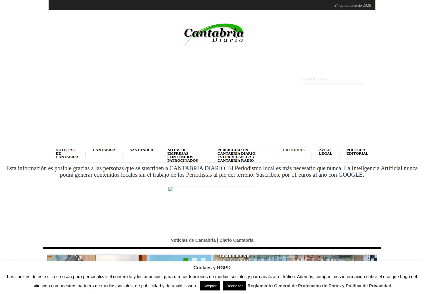Captured homepage of cantabriadiario.com in the current scan